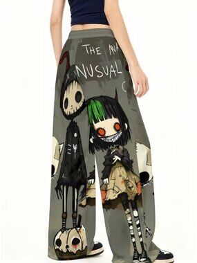 Pants & Jumpsuits | Gothic Punk Wideleg Pants With Devil Doll Anime ...